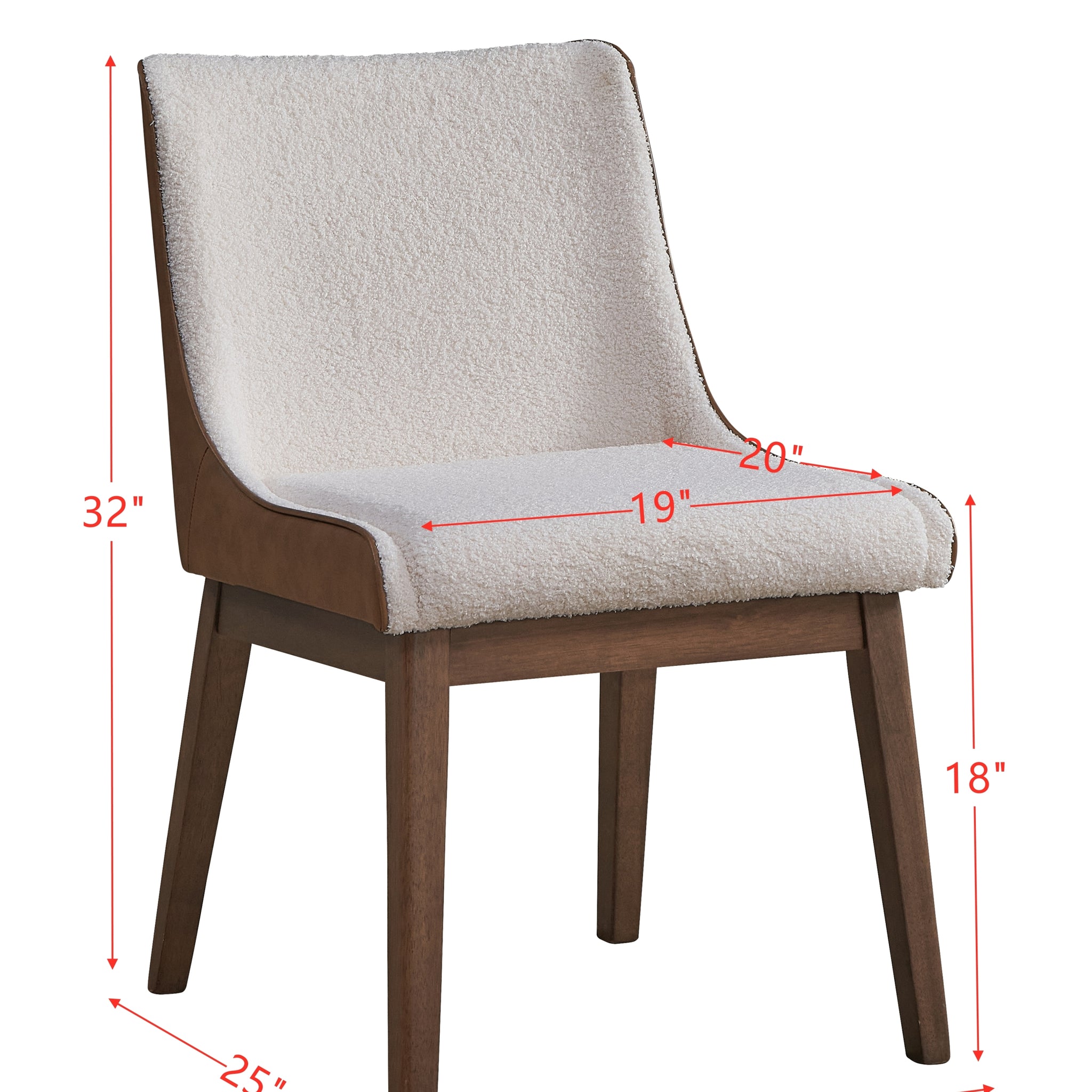 Ginny Side Chair Set 2 , White Boucle, Brown Velvet & Walnut Finish Dn02308 White Velvet