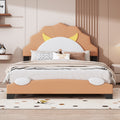 Full Size Upholstered Leather Platform Bed With Lion Shaped Headboard, Brown Brown Upholstered