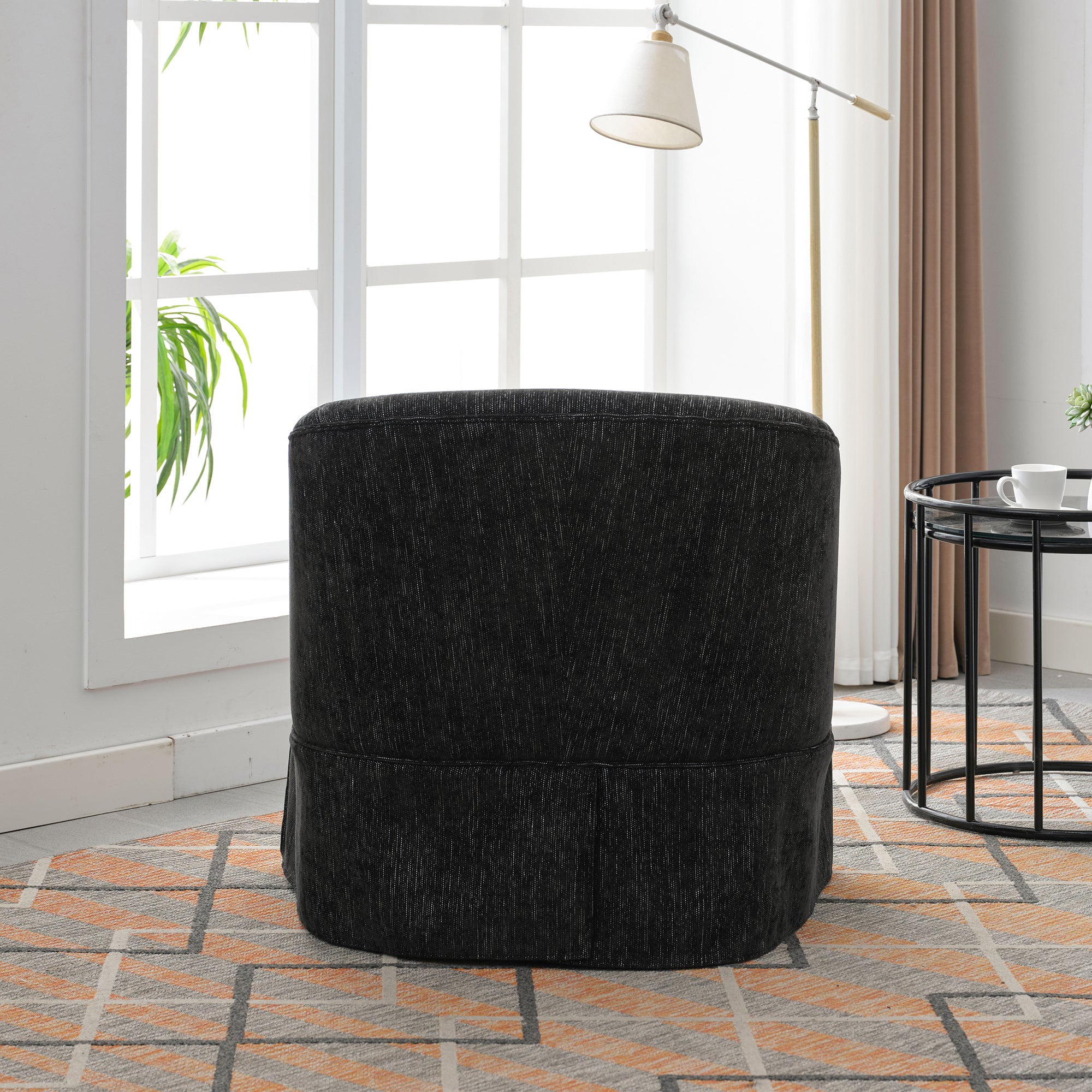 360 degree Swivel Accent Armchair Linen Blend BLACK black-upholstered
