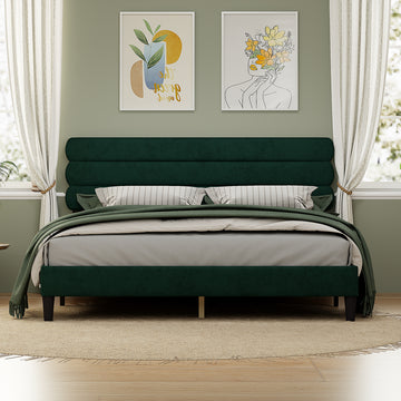 King Bed Frame With Headboard,Sturdy Platform Bed With Wooden Slats Support,No Box Spring,Mattress Foundation,Easy Assembly Green Green Wood