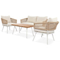 K&K 4 Piece Boho Rope Patio Furniture Set, Outdoor Furniture With Acacia Wood Table, Patio Conversation Set With Deep Seating & Thick Cushion For Backyard Porch Balcony, Beige Yes Complete Patio Set Beige Weather Resistant Frame Fade Resistant Cushion