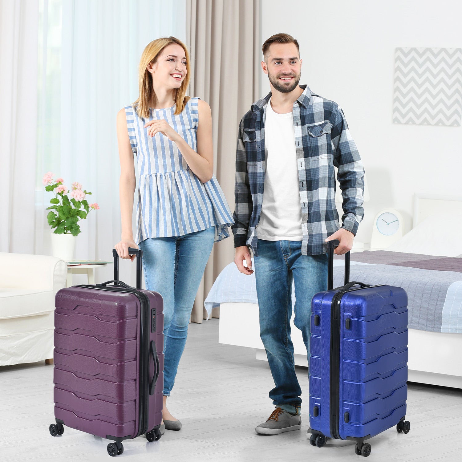 Luggage Sets Abs Pc Hardshell 3Pcs Clearance Luggage Hardside Lightweight Durable Suitcase Sets Spinner Wheels Suitcase With Tsa Lock 20 24 28 , Blue Blue Abs Pc