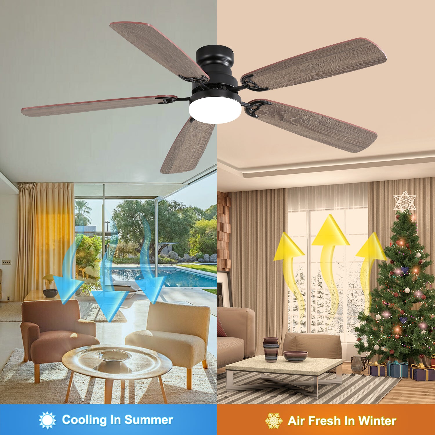 52 Inch Classics Ceiling Fan With Dimmable Led Light 6 matte black-mdf