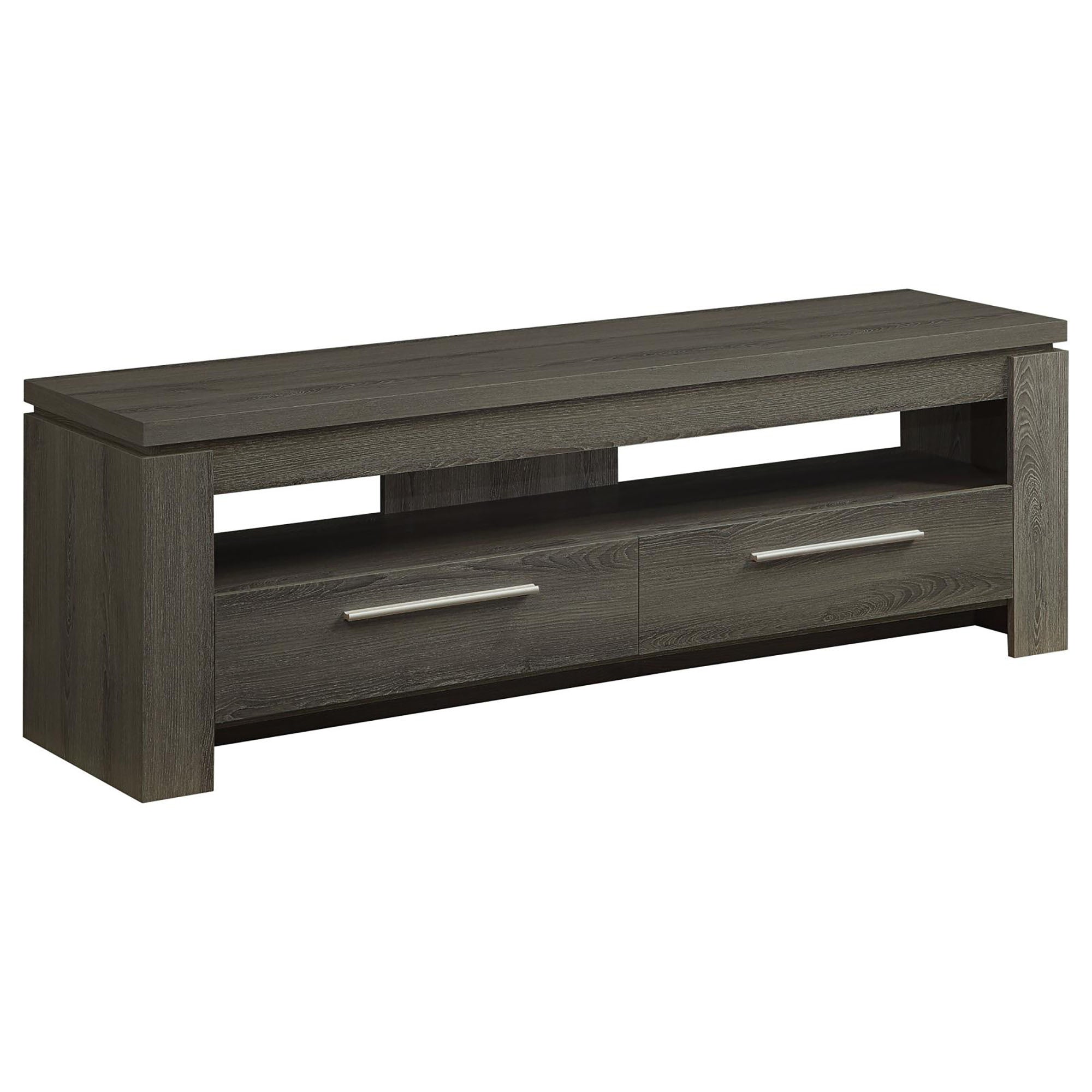 Weathered Grey 59 Inch 2 Drawer Tv Console Grey Gray Primary Living Space 50 59 Inches 60 69 Inches Transitional 60 Inches Wood