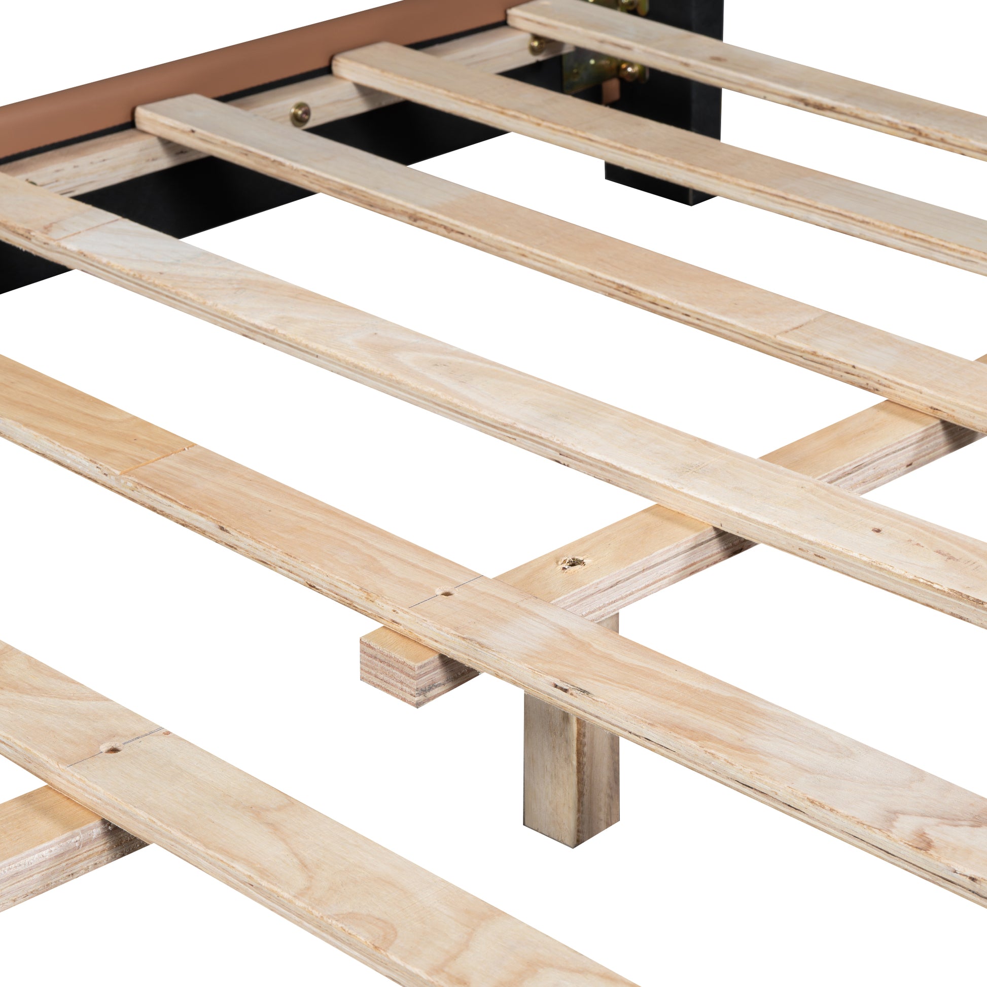 Full Size Upholstered Leather Platform Bed With Lion Shaped Headboard, Brown Brown Upholstered