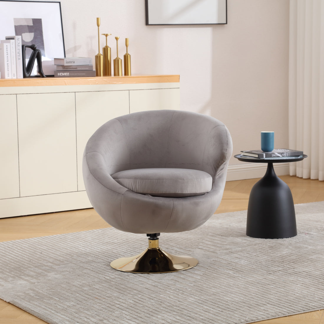 360 Degree Swivel Cuddle Barrel Accent Chairs, Round Armchairs With Wide Upholstered, Fluffy Fabric Chair For Living Room, Bedroom, Office, Waiting Rooms Gray Velvet