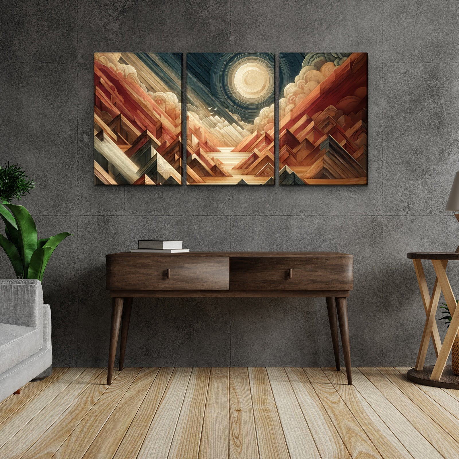 3 Panels Framed Abstract Wood Grain Boho Style Mountain & Forest Canvas Wall Art Decor,3 Pieces Mordern Canvas Decoration Painting For Office,Dining Room,Living Room, Bedroom Decor Ready To Hang