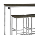 Dark Oak And Chrome 4 Piece Counter Height Table Set Metal Wood Brown Metal Dining Room 60 Inches Fixed Table Contemporary,Modern 4 Leg Rectangular Dining Table With Chair Metal