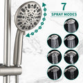 Drill Free Stainless Steel Slide Bar Combo Rain Showerhead 7 Setting Hand, Dual Shower Head Spa System With Tup Spout Rough In Valve Included Brushed Nickel Abs
