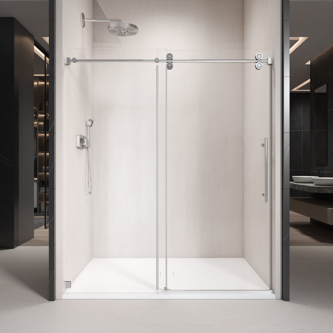 62'' 66'' W X 76'' H Single Sliding Frameless Shower Door With 3 8 Inch 10Mm Clear Glass In Chrome Chrome Stainless Steel