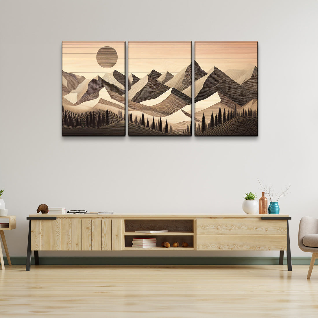 3 Panels Framed Abstract Wood Grain Boho Style Mountain & Forest Canvas Wall Art Decor,3 Pieces Mordern Canvas Decoration Painting For Office,Dining Room,Living Room, Bedroom Decor Ready To Hang Rectangle Framed Multicolor Oversized 41In Canvas Nature