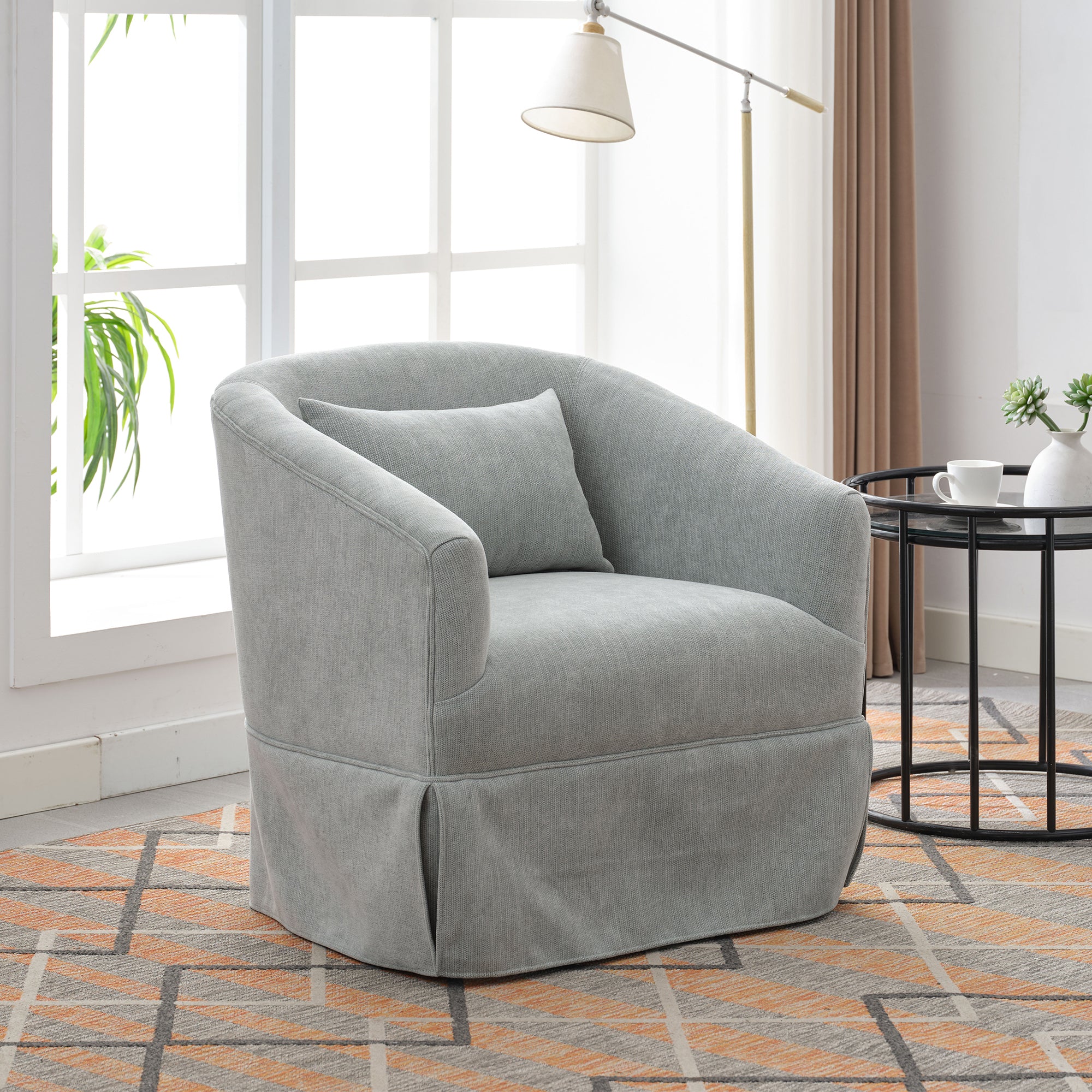 360 degree Swivel Accent Armchair Linen Blend Orange mint green-upholstered