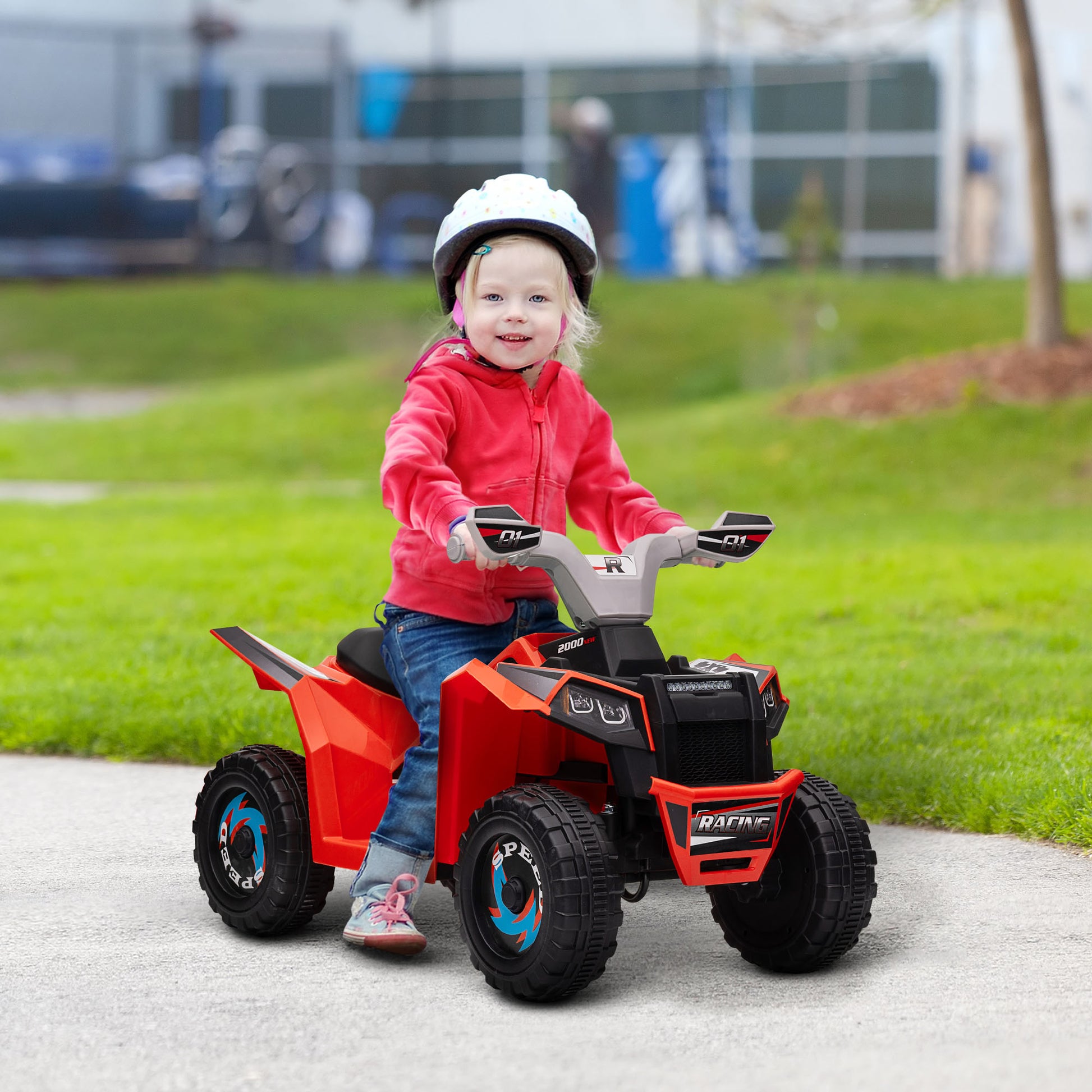 Kids Atv Quad Car, 6V Four Wheeler For Kids With Forward Backward Function, Wear Resistant Wheels For Toddlers Ages 18 36 Months, Red White Steel