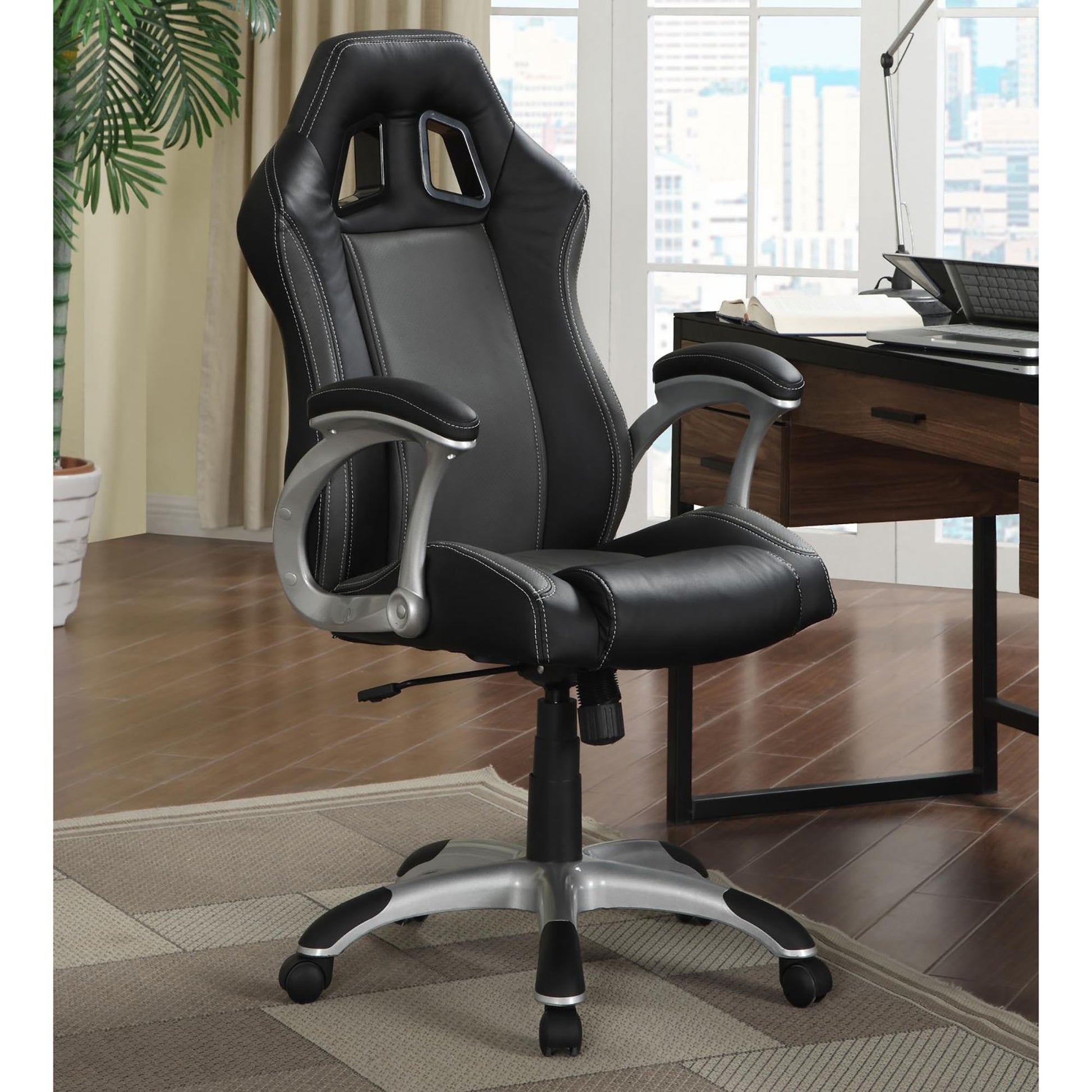 Black And Grey Swivel Office Chair With Casters Black Office Spot Clea