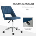 Modern Mid Back Office Chair With Velvet Fabric, Swivel Computer Armless Desk Chair With Hollow Back Design For Home Office, Blue Blue Polyester