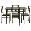 Walnut And Dark Bronze 5 Piece Rectangle Dining Set Metal Wood Brown Seats 4 Metal Dining Room 42 Inches Fixed Table Rustic,Traditional 4 Leg Rectangular Dining Table With Chair Metal