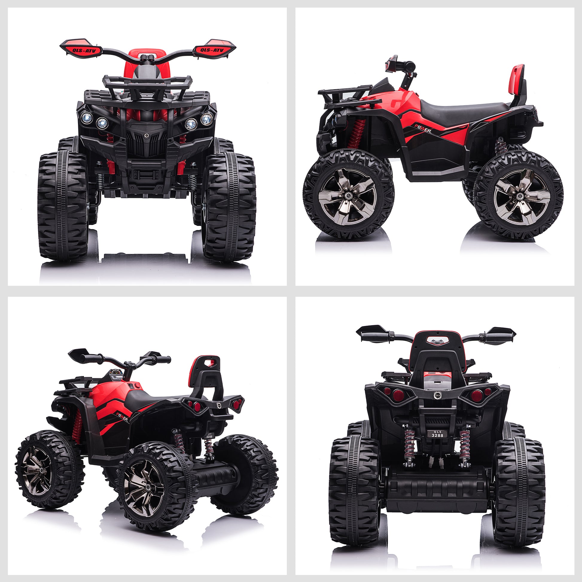 12V Kids Atv Ride On Four Wheeler Toy Car With Music, Realistic Headlights, Wide Wheels, Rechargeable Battery Powered, For Boys And Girls, Red Red Steel