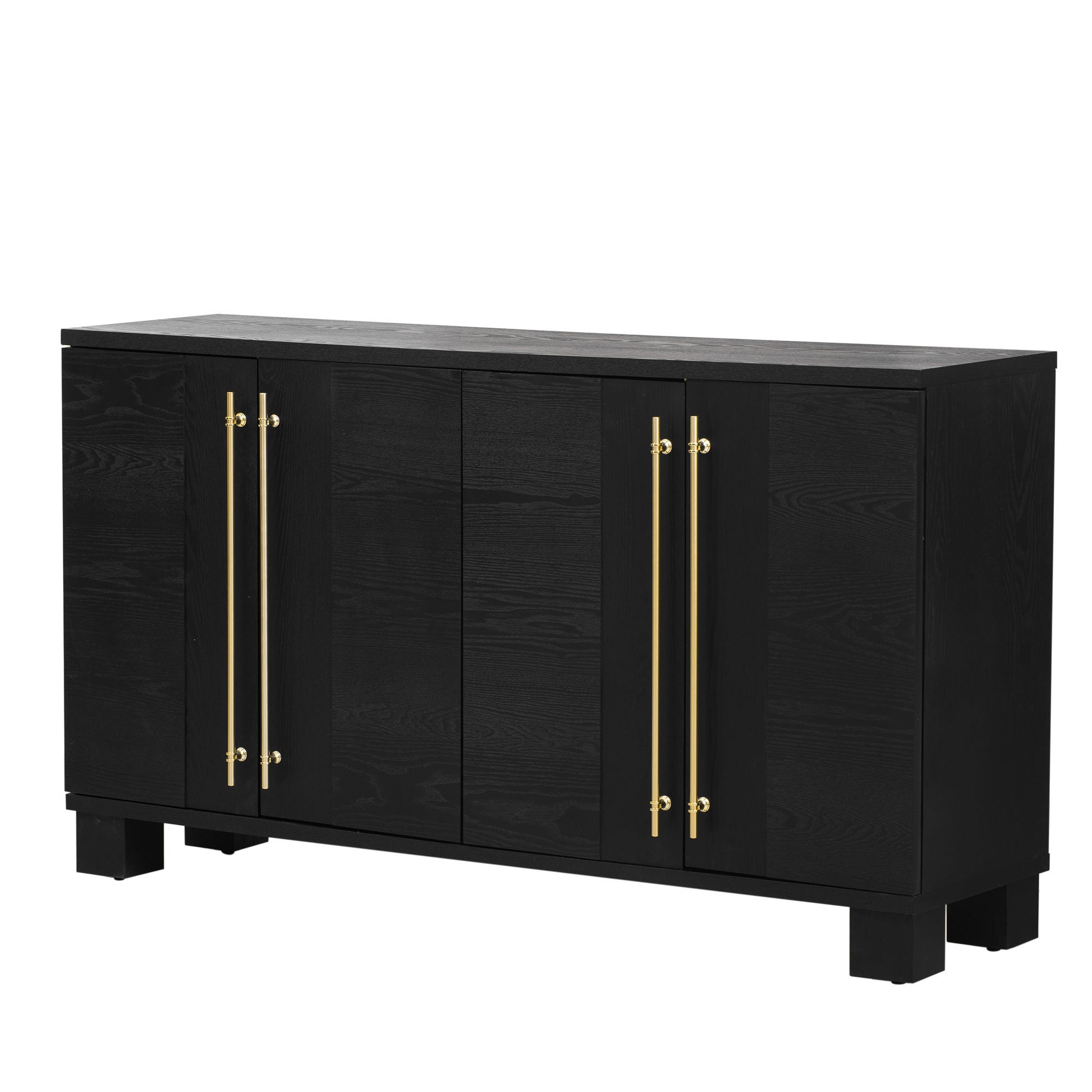 Wood Traditional Style Sideboard With Adjustable Shelves And Gold Handles For Kitchen, Dining Room And Living Room Black Black Mdf