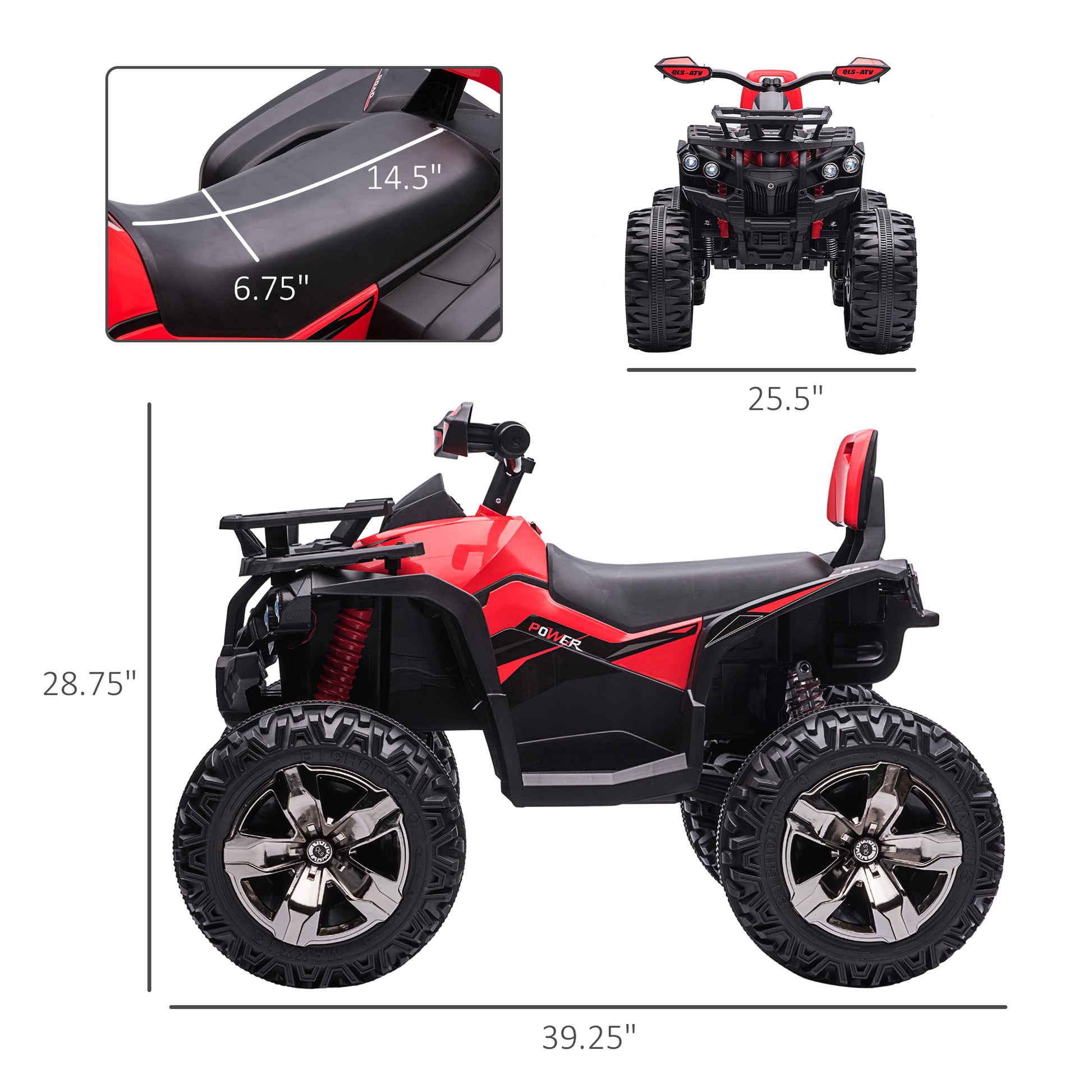 12V Kids Atv Ride On Four Wheeler Toy Car With Music, Realistic Headlights, Wide Wheels, Rechargeable Battery Powered, For Boys And Girls, Red Red Steel