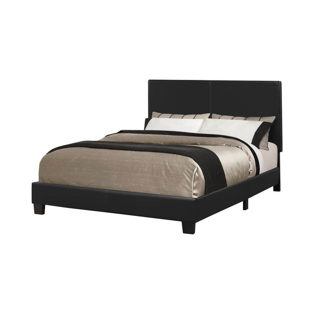 Black Upholstered Queen Platform Bed Box Spring Not Required Queen Black Wood Bedroom Transitional Rubberwood Faux Leather Upholstered