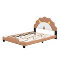 Full Size Upholstered Leather Platform Bed With Lion Shaped Headboard, Brown Brown Upholstered