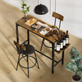 Wood Top Metal Base Side Table Industrial Bar Table With Two Chair Adjustable Table Base Bistro Whiskey Pub Table,47.44