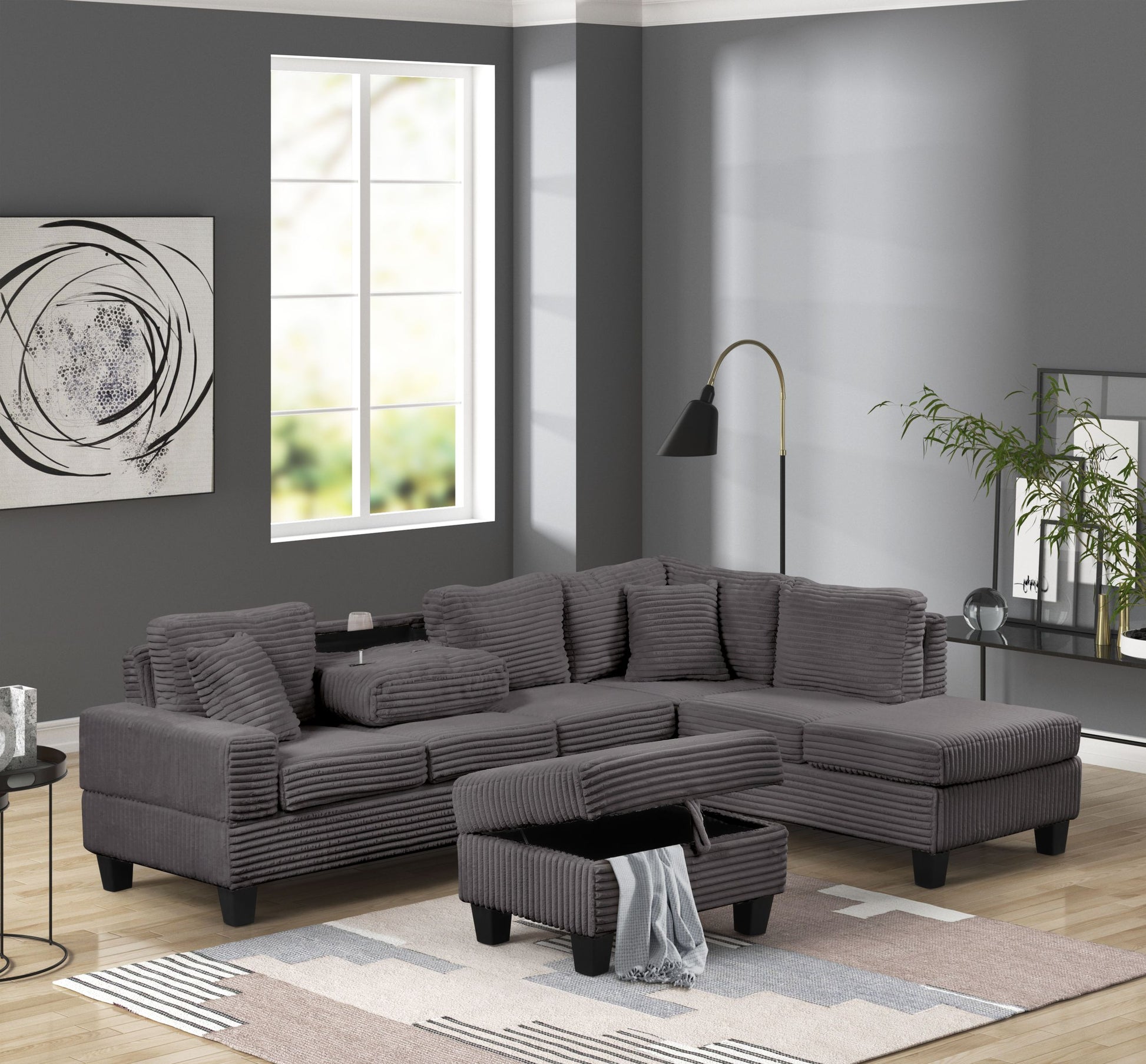 Cozy Modern Style Recliner Sectional Sofa Made With Wood In Gray Gray Velvet Wood Primary Living Space Soft Contemporary,Modern Solid Wood Mdf Wood 6 Seat