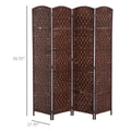 6' Tall Wicker Weave 4 Panel Room Divider Privacy Screen Brown Brown Wood