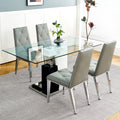 Modern Style Glass Table, Elegant Transparent Design, Durable Support Base, Solid, Selected Materials Made Of Furniture Display Fashion, Suitable For The Living Room Set Of 5 Grey Silver Seats 4 Mdf Glass