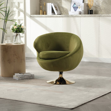 360 Degree Swivel Cuddle Barrel Accent Chairs, Round Armchairs With Wide Upholstered, Fluffy Fabric Chair For Living Room, Bedroom, Office, Waiting Rooms Olive Green Velvet