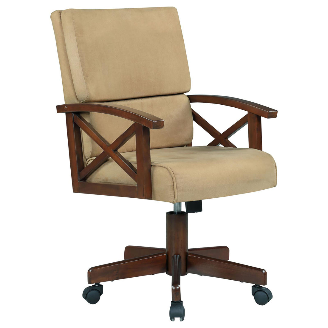 Tan And Upholstered Game Chair With Casters Solid Brown Brown Dining Room Traditional Arm Chair Rubberwood Solid Back Casters Wood