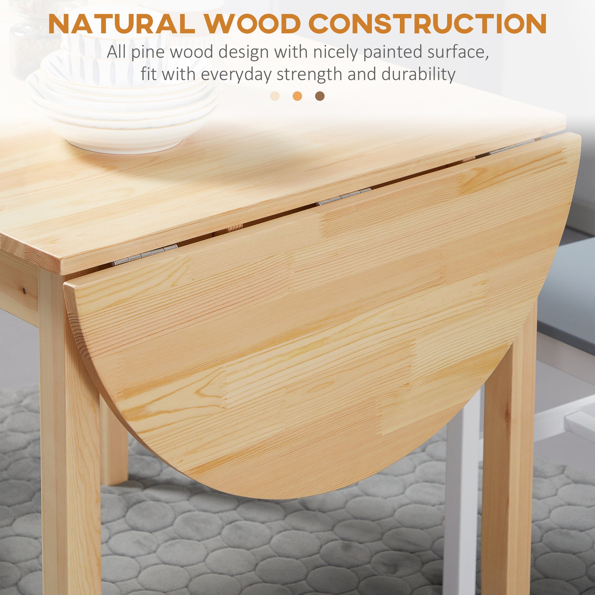 55" Solid Wood Kitchen Table, Drop Leaf Tables For Small Spaces, Folding Dining Table, Natural Natural Pine