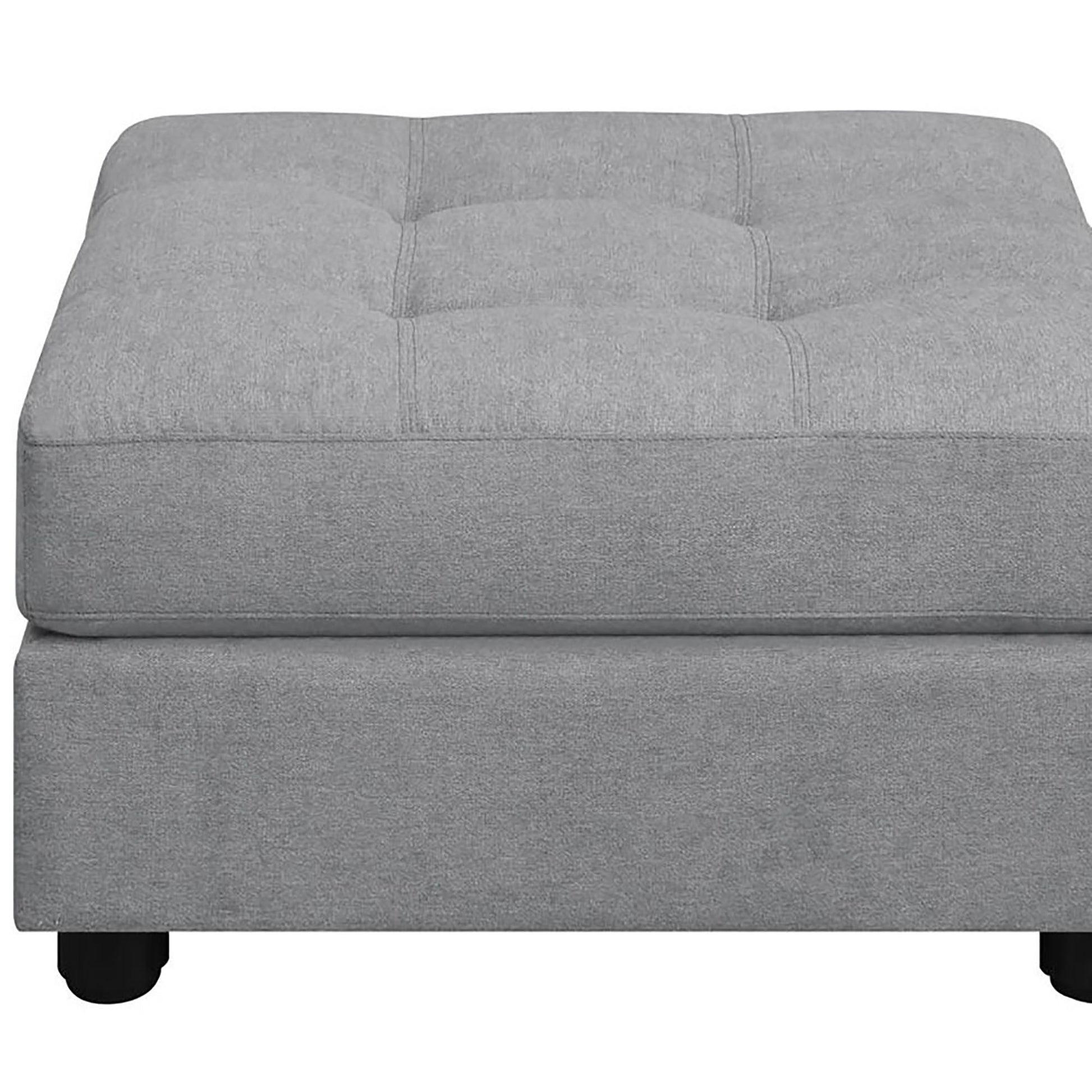 Claude Dove Tufted Ottoman Wood Primary Living Space Grey Solid Rubberwood Tray Top Grey Chenille Backless Casual Square Armless Foam Upholstered