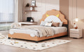 Full Size Upholstered Leather Platform Bed With Lion Shaped Headboard, Brown Brown Upholstered