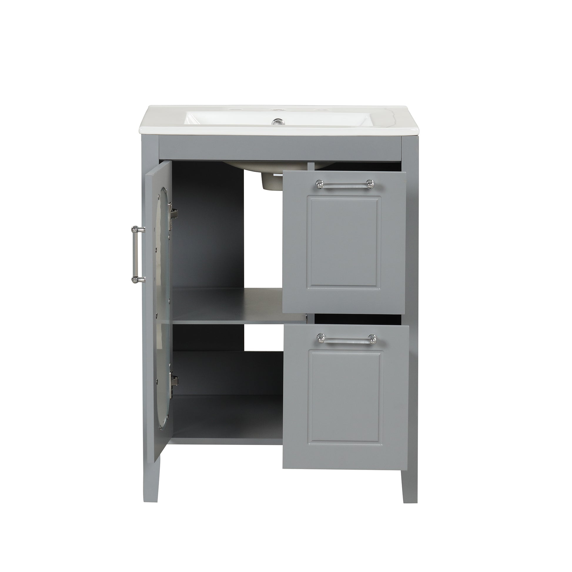 24" Bathroom Vanity With Sink, Bathroom Vanity Cabinet With Two Drawers And Door, Adjustable Shelf, Solid Wood And Mdf, Grey Grey Solid Wood Mdf