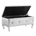 Upholstered Storage Ottoman Bench For Bedroom End Of Bed Faux Leather Rectangular Storage Benches Footrest With Crystal Buttons For Living Room Entryway Silver White Wood Bedroom Black Pattern Pine