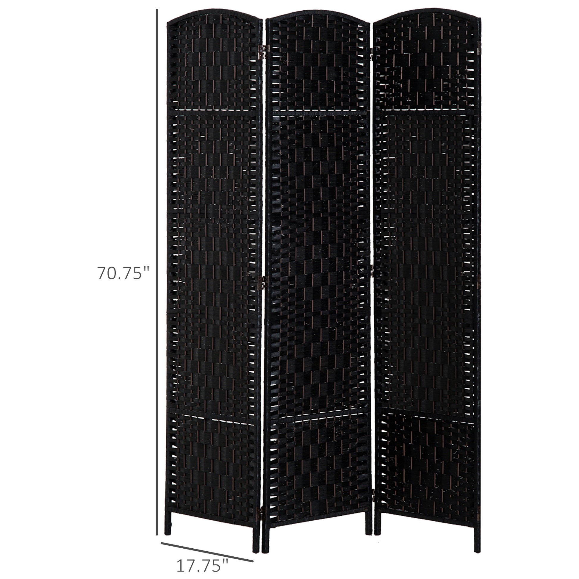 6' Tall Wicker Weave 3 Panel Room Divider Privacy Screen Black Black Wood