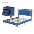 3 Pieces Bedroom Sets,Queen Size Upholstered Platform Bed With Led Lights And Two Nightstands Blue Blue Velvet