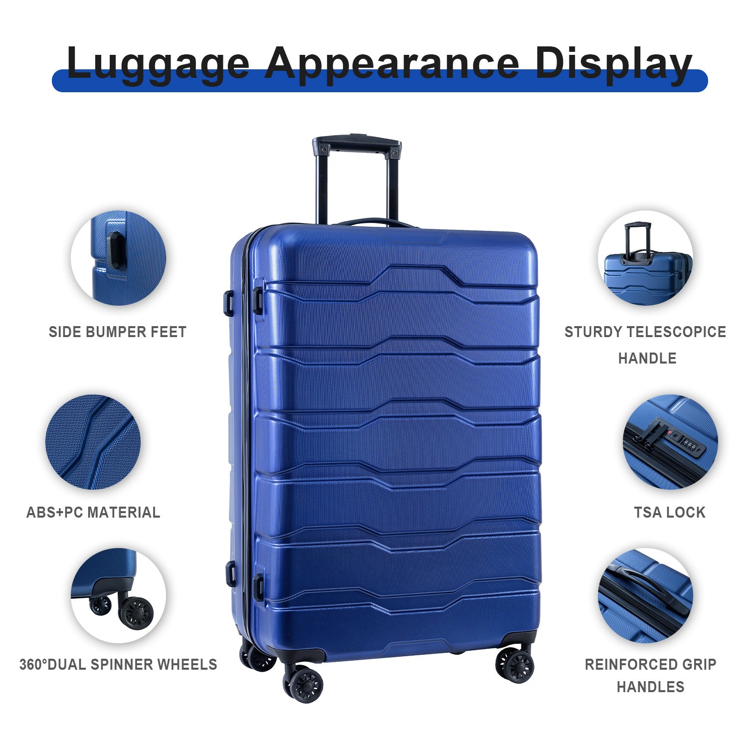 Luggage Sets Abs Pc Hardshell 3Pcs Clearance Luggage Hardside Lightweight Durable Suitcase Sets Spinner Wheels Suitcase With Tsa Lock 20 24 28 , Blue Blue Abs Pc