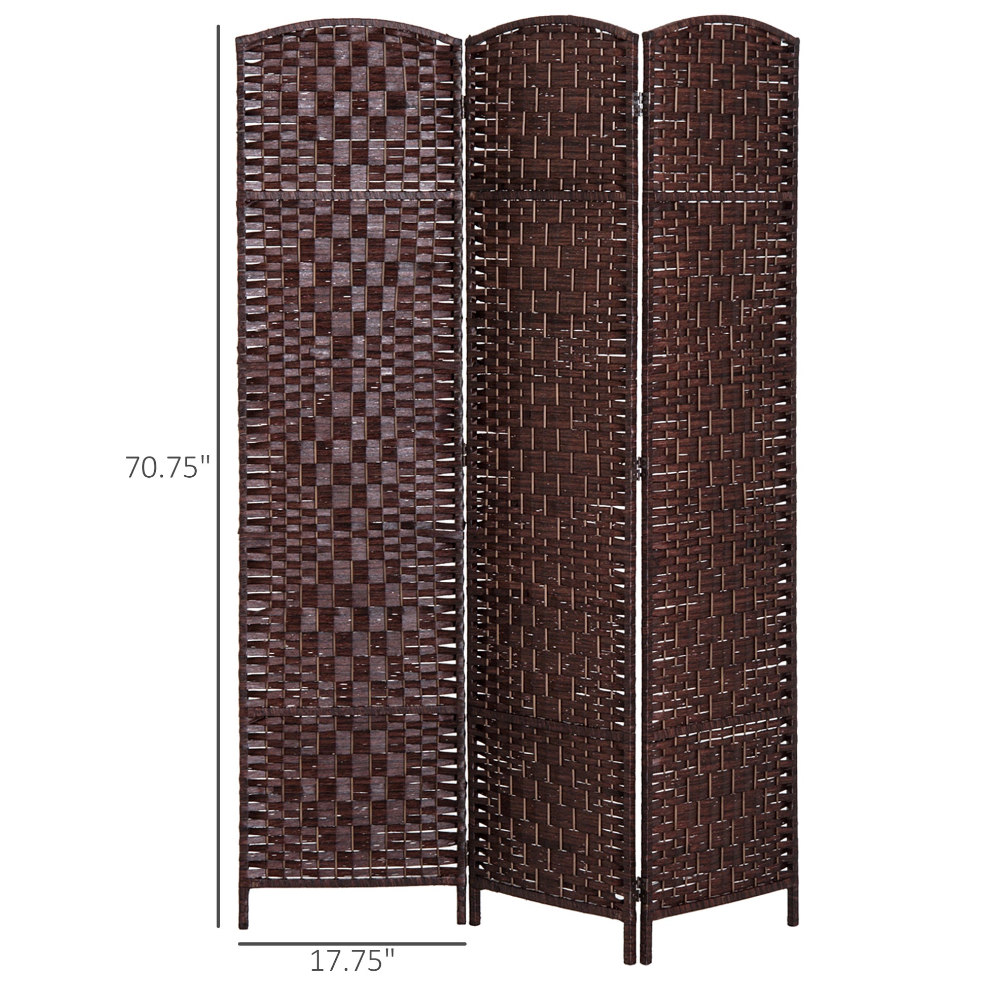 6' Tall Wicker Weave 3 Panel Room Divider Privacy Screen Brown Brown Wood