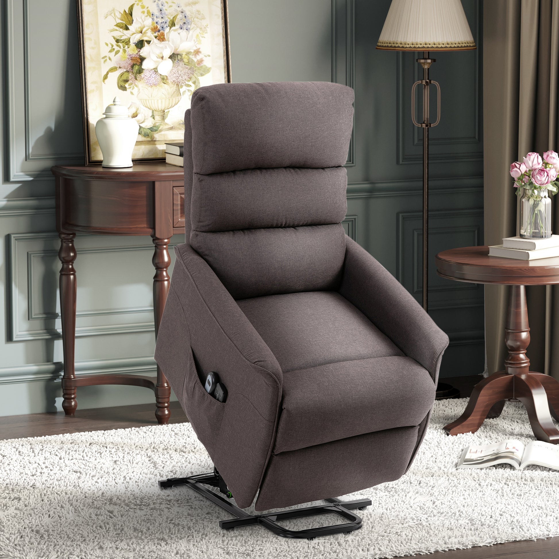 Electric Power Lift Recliner Chair For Elderly, Fabric Lift Chair With Remote Control, Side Pockets For Living Room, Brown Brown Polyester