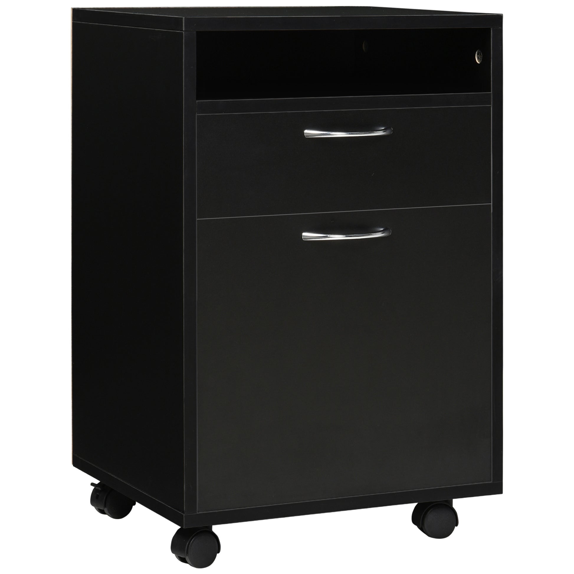 Mobile Storage Cabinet Organizer With Drawer And Cabinet, Printer Stand With Castors, Black Black Mdf