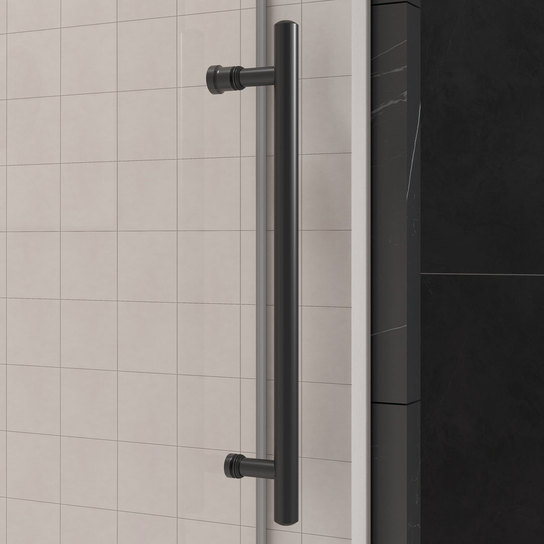 56'' 60'' W X 76'' H Single Sliding Frameless Shower Door With 3 8 Inch 10Mm Clear Glass In Matte Black Matte Black Stainless Steel