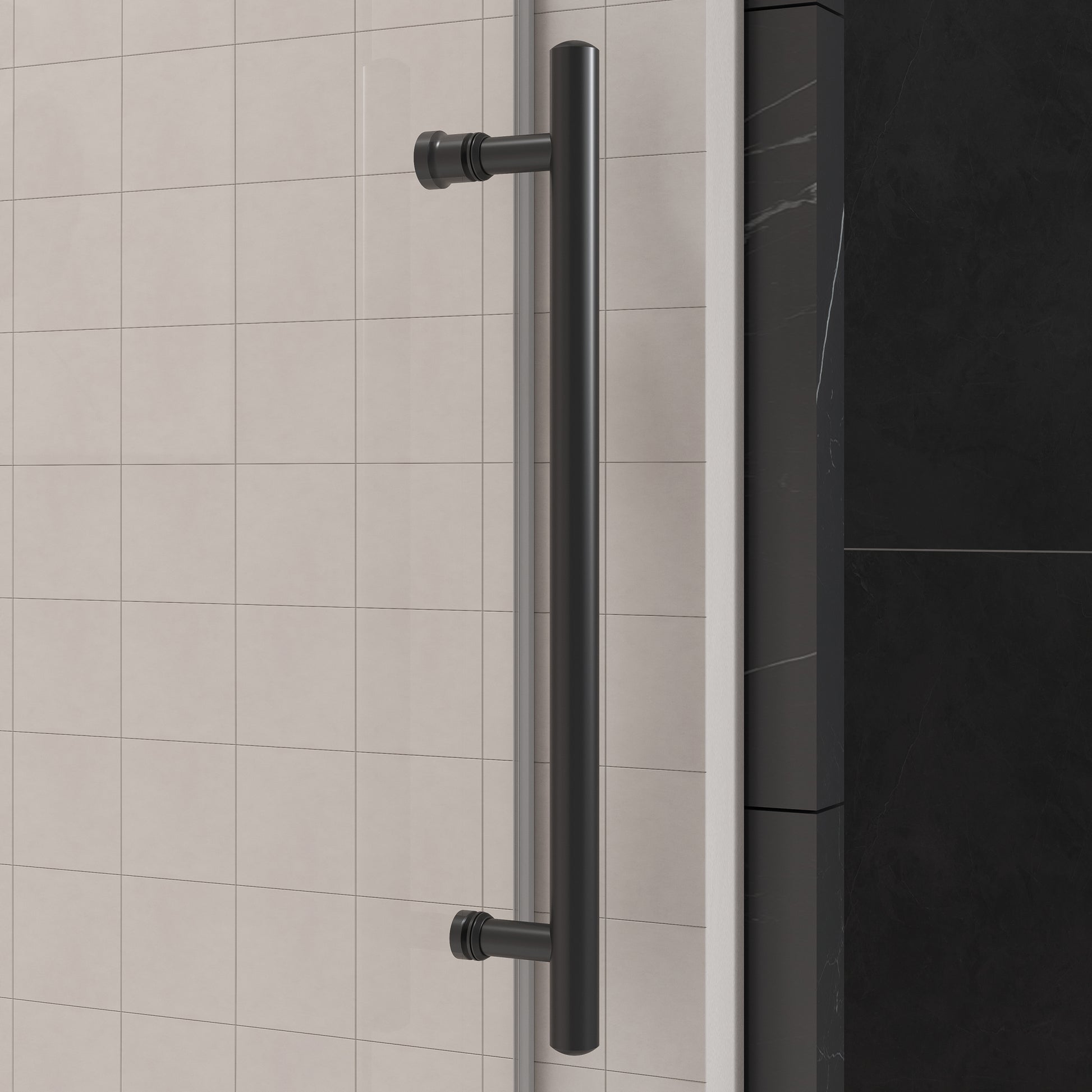 62'' 66'' W x 76'' H Single Sliding Frameless Shower matte black-stainless steel