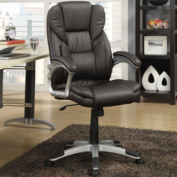 Dark Brown And Silver Swivel Office Chair With Armrest Brown Office Spot Clean Contemporary,Modern Office Chairs Foam Adjustable Height Upholstered