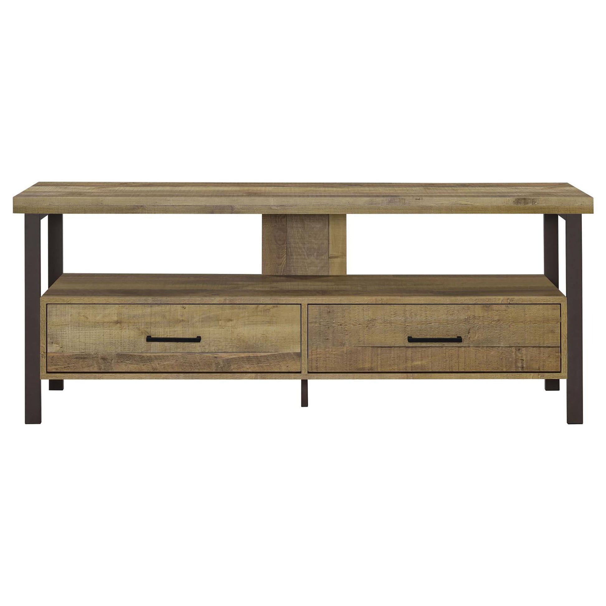 Weathered Pine And Dark Bronze 2 Drawer Tv Console Brown Primary Living Space 50 59 Inches 60 69 Inches Rustic 60 Inches Wood