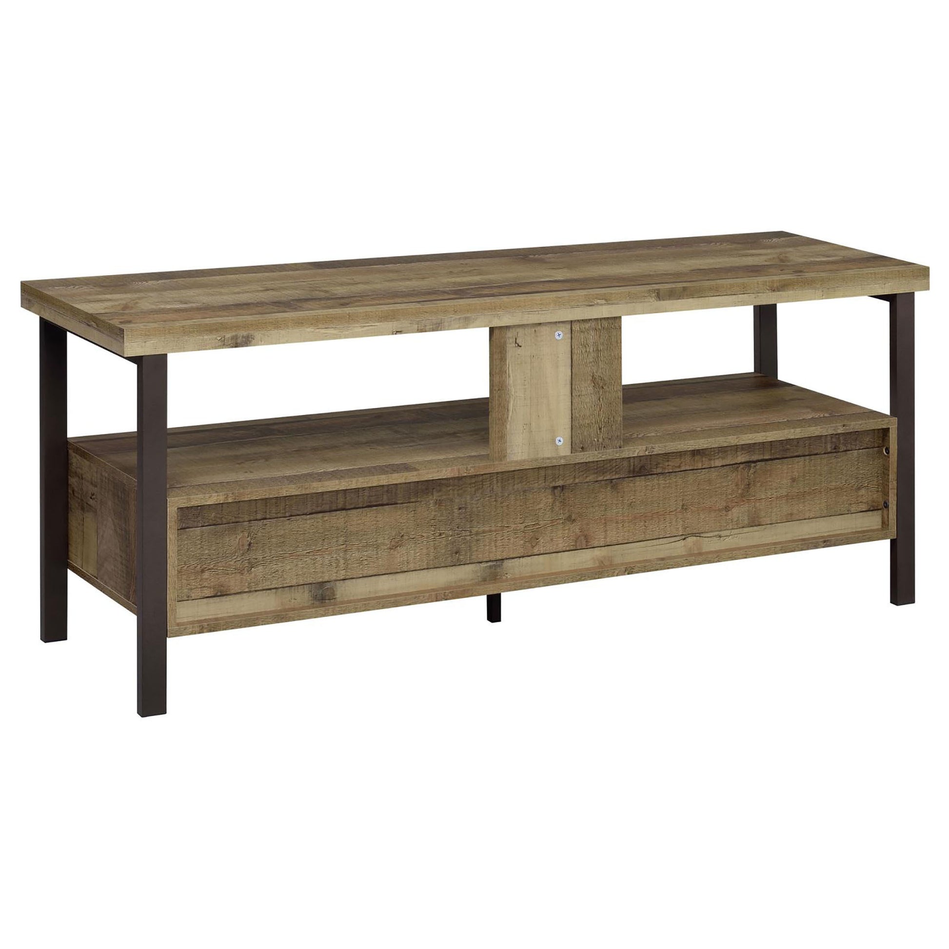 Weathered Pine And Dark Bronze 2 Drawer Tv Console Brown Primary Living Space 50 59 Inches 60 69 Inches Rustic 60 Inches Wood