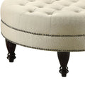 Oatmeal Cocktail Ottoman With Trim Beige Wood Primary Living Space Backless Traditional Rubberwood Round Armless Foam Tufted Upholstered