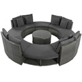 Outdoor Patio Furniture Luxury Circular Outdoor Sofa Set Rattan Wicker Sectional Sofa Lounge Set With Tempered Glass Coffee Table, 6 Pillows, Grey Yes Grey Water Resistant Frame Water Resistant Cushion Garden & Outdoor Sectional Seating Groups Foam
