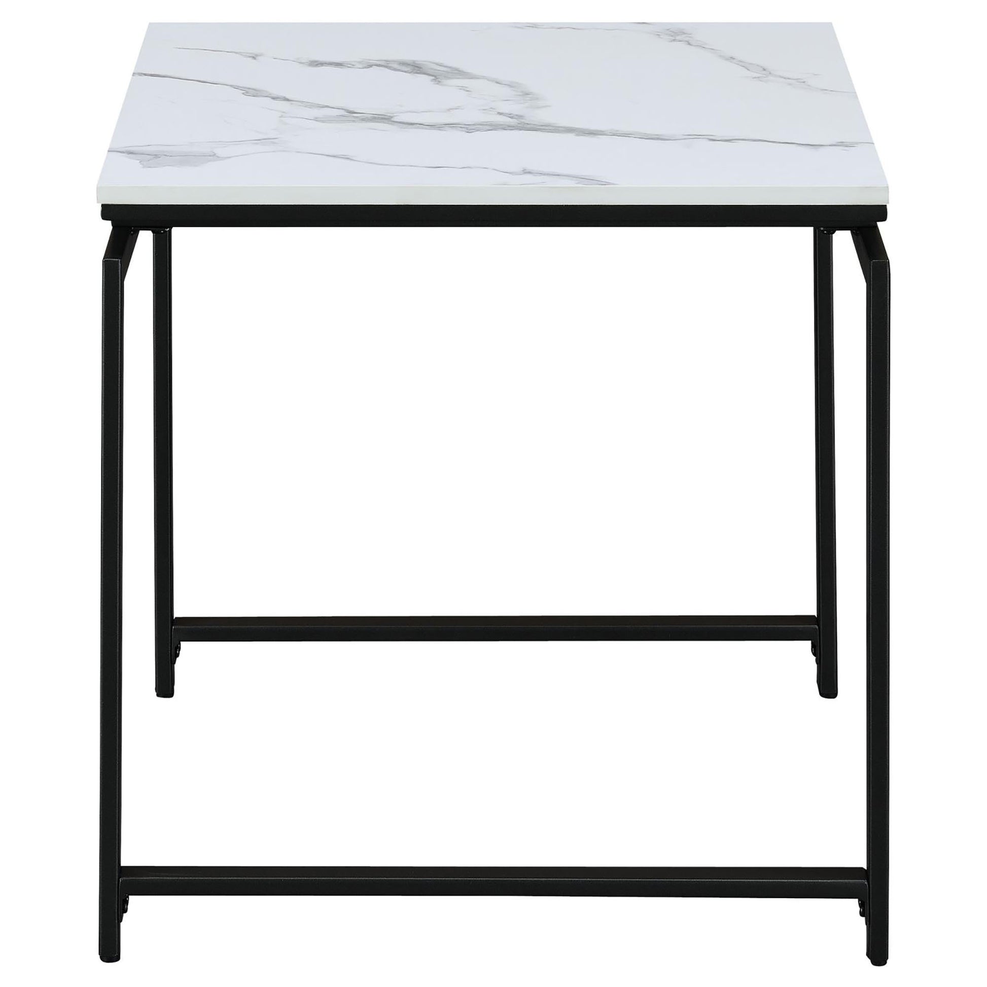 White Faux Marble And Dark Gunmetal 3 Piece Occasional Set White Primary Living Space Contemporary,Modern Tabeltop Rectangular Coffee & End Tables Metal